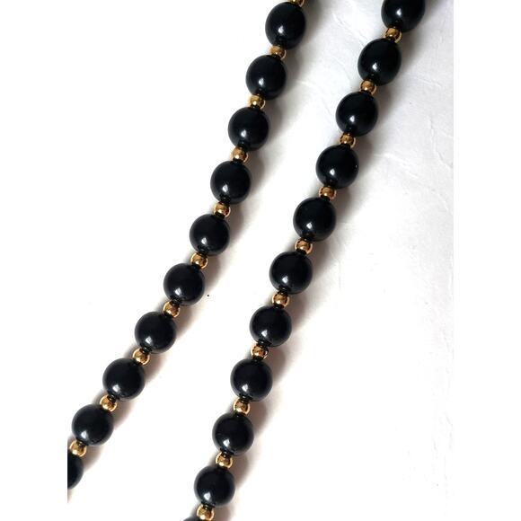 Vintage Monet Black and Gold Toned Beaded Fashion/Costume Necklace - Picture 2 of 6